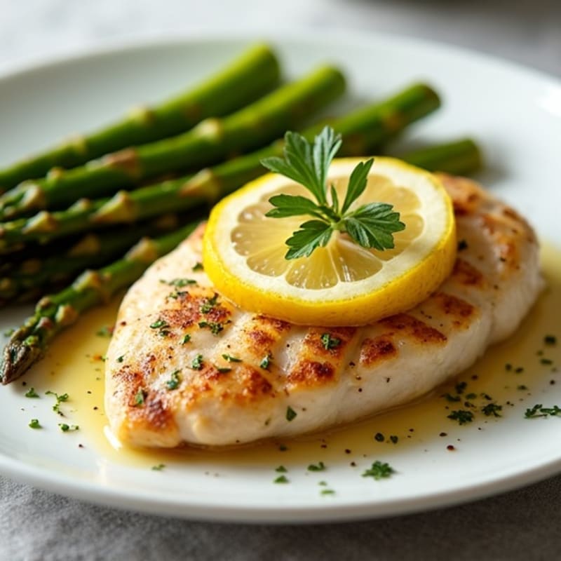 Lemon Garlic Pan-Seared Chicken with Roasted Asparagus