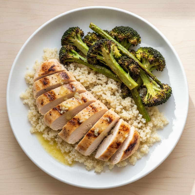 Grilled Chicken Breast with Quinoa and Roasted Broccoli