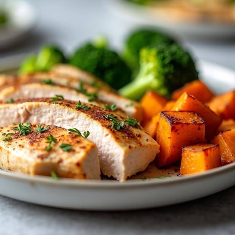 Seared Turkey Breast with Roasted Sweet Potato and Steamed Broccoli