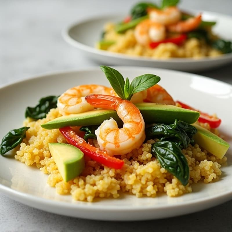 Egg White Vegetable Scramble with Seared Shrimp