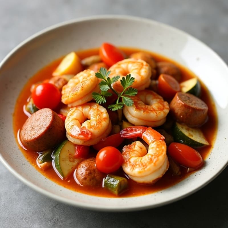 Spicy Chicken, Shrimp, and Sausage Stew with Hearty Vegetables