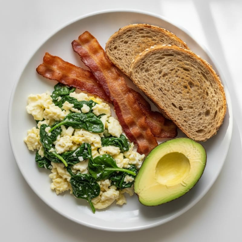 Crispy Turkey Bacon and Egg White Scramble with Spinach