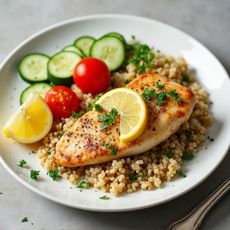 Lemon-Herb Chicken with Fresh Quinoa and Crisp Vegetable Salad