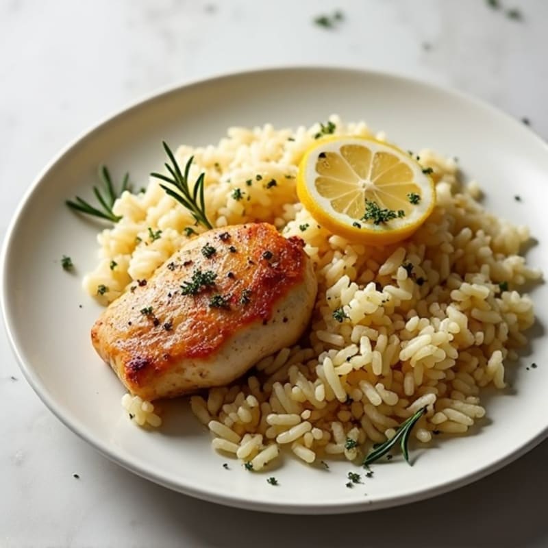 Lemon Herb Roasted Chicken with Fluffy Rice Pilaf