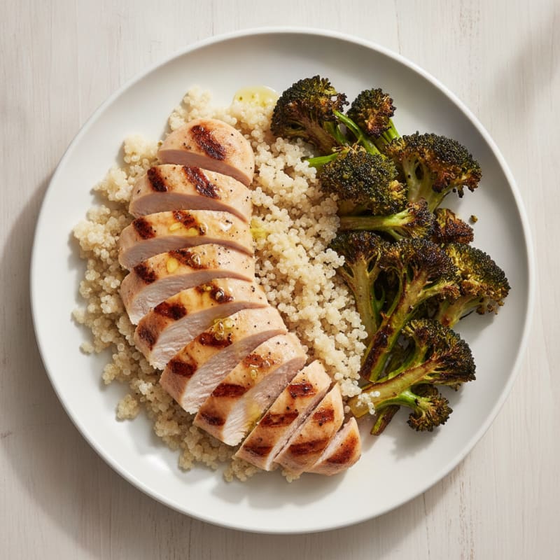 Grilled Chicken Breast with Quinoa and Roasted Broccoli