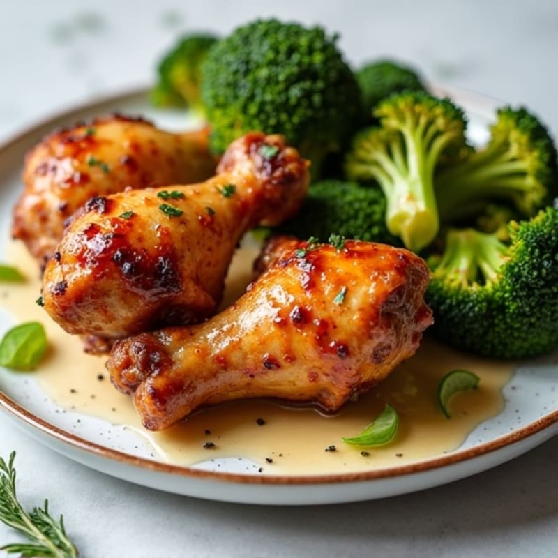 Crispy Roasted Honey-Glazed Chicken Wings with Roasted Broccoli