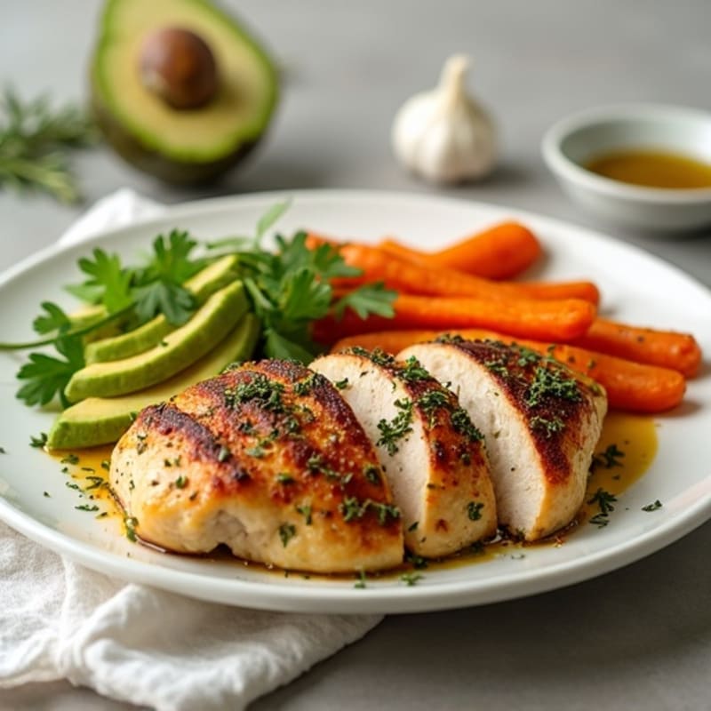Herb-Roasted Chicken with Fresh Avocado and Roasted Carrots