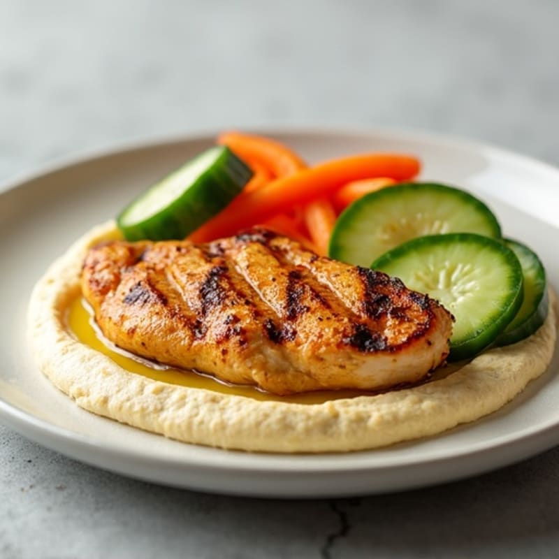 Creamy Hummus with Grilled Chicken and Crisp Vegetables