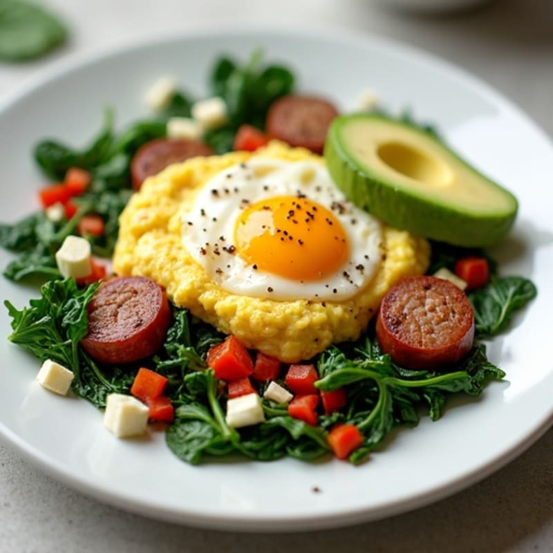 Egg White and Turkey Sausage Scramble with Sautéed Spinach