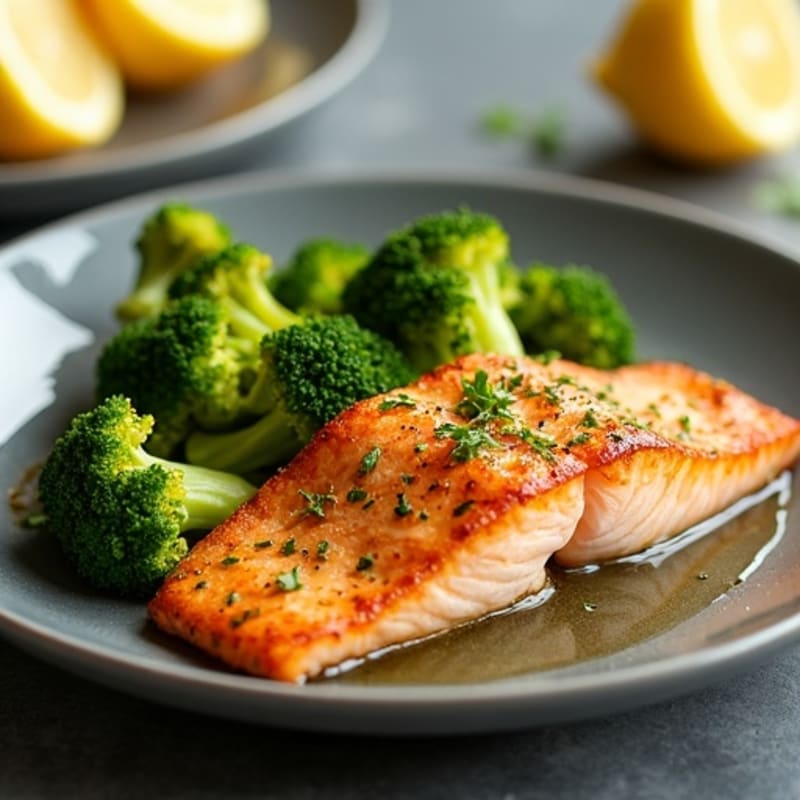 Crispy Pan-Seared Salmon with Roasted Lemon-Garlic Broccoli