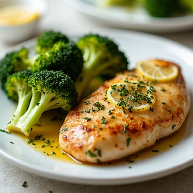 Lemon Garlic Pan-Seared Chicken with Crispy Roasted Broccoli