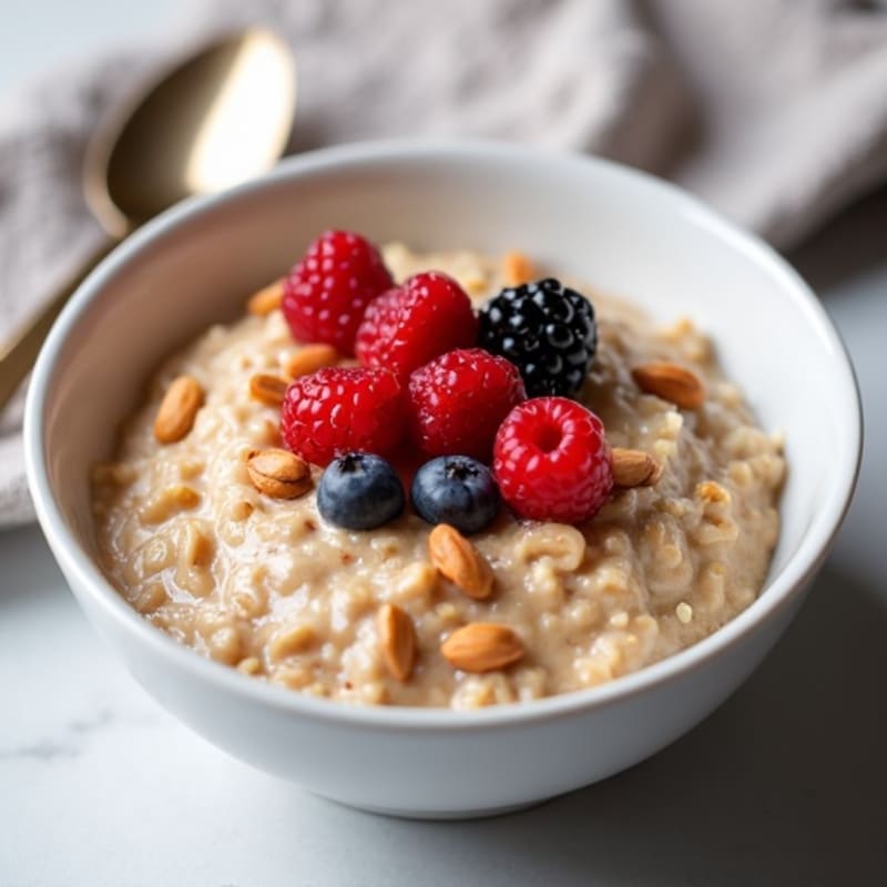 Creamy Hazelnut Protein Overnight Oats with Fresh Berries