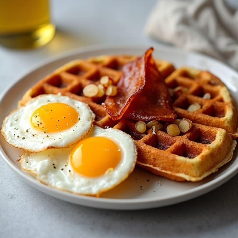 Egg and Turkey Bacon Waffles with Crispy Potatoes