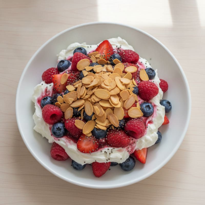 Greek Yogurt Protein Parfait with Mixed Berries and Almonds