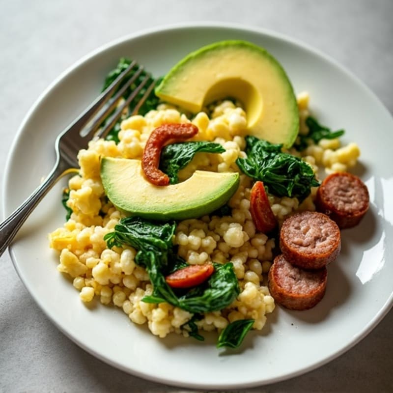 Egg White and Spinach Scramble with Turkey Sausage