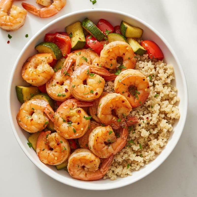 Garlic Shrimp Quinoa Bowl with Roasted Vegetables