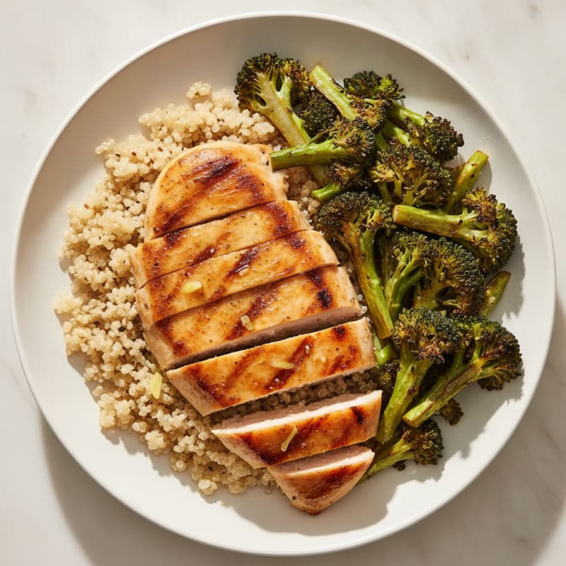 Grilled Chicken Breast with Quinoa and Roasted Broccoli