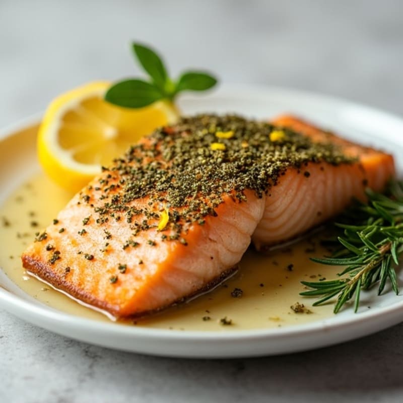 Herb-Crusted Pan Seared Salmon with Lemon