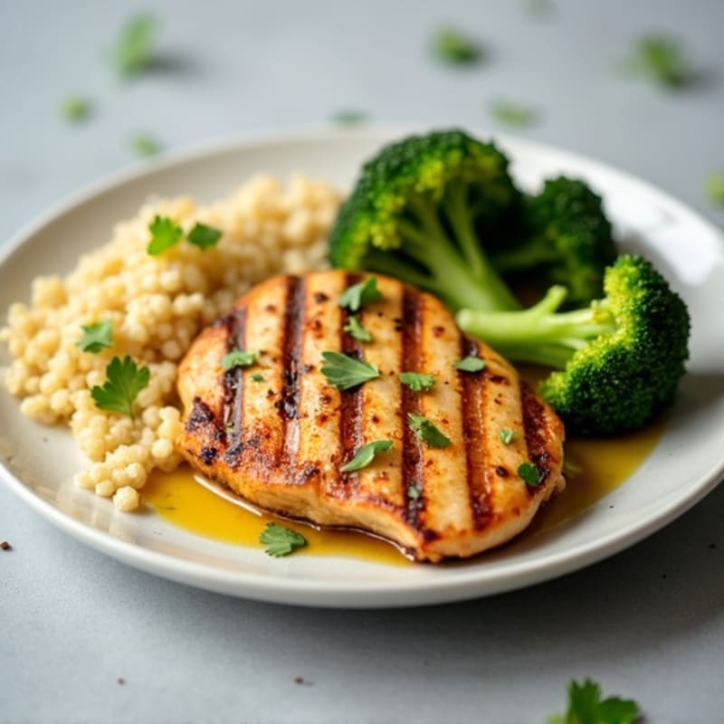 Grilled Chicken Breast with Quinoa and Roasted Broccoli