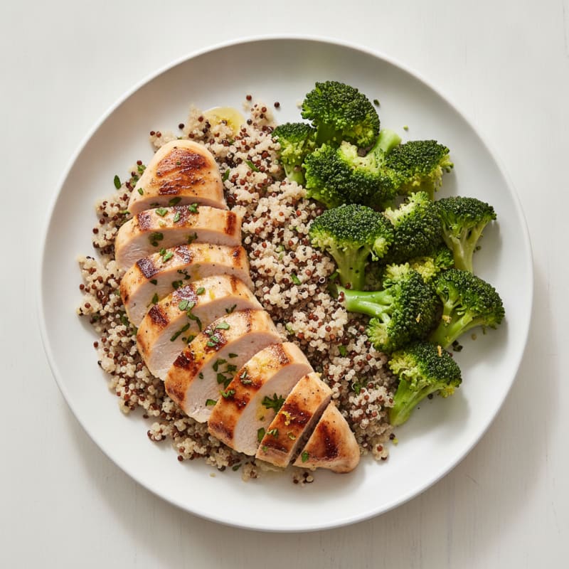 Grilled Chicken Breast with Quinoa and Steamed Broccoli
