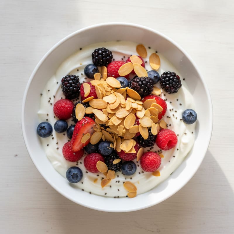 Greek Yogurt Protein Bowl with Mixed Berries and Almonds