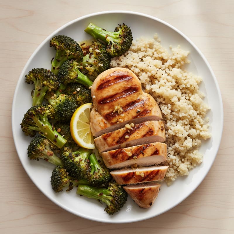 Grilled Chicken Breast with Quinoa and Roasted Broccoli