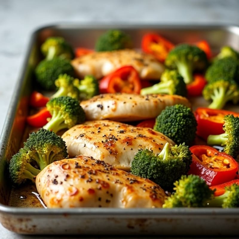 Sheet Pan Lemon-Garlic Chicken with Roasted Broccoli and Bell Peppers