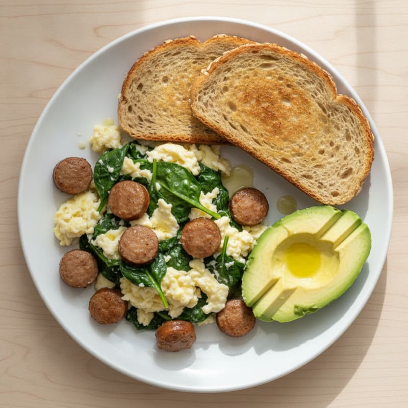 Egg White and Spinach Scramble with Turkey Sausage
