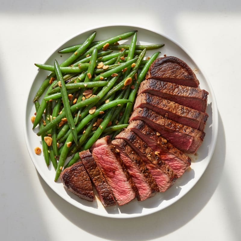 Seared Lean Steak with Garlic Green Beans