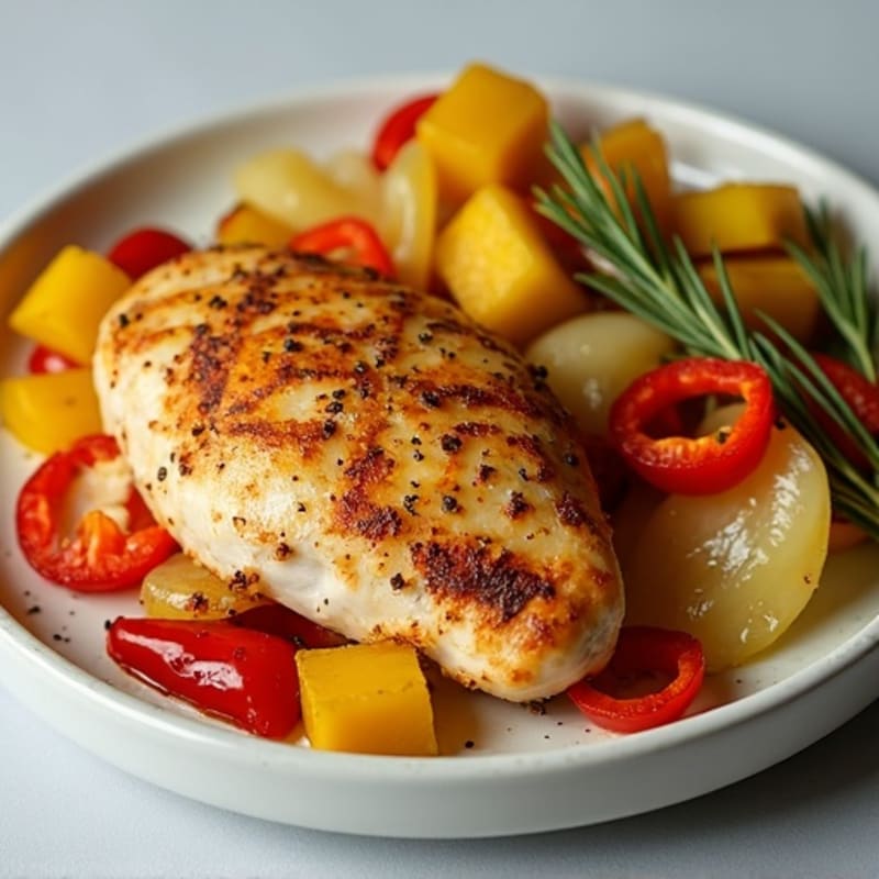Baked Pineapple Chicken with Roasted Bell Peppers and Onions
