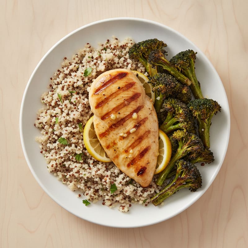 Grilled Chicken Breast with Quinoa and Roasted Broccoli
