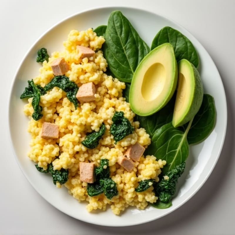 Egg White and Spinach Scramble with Turkey Breast