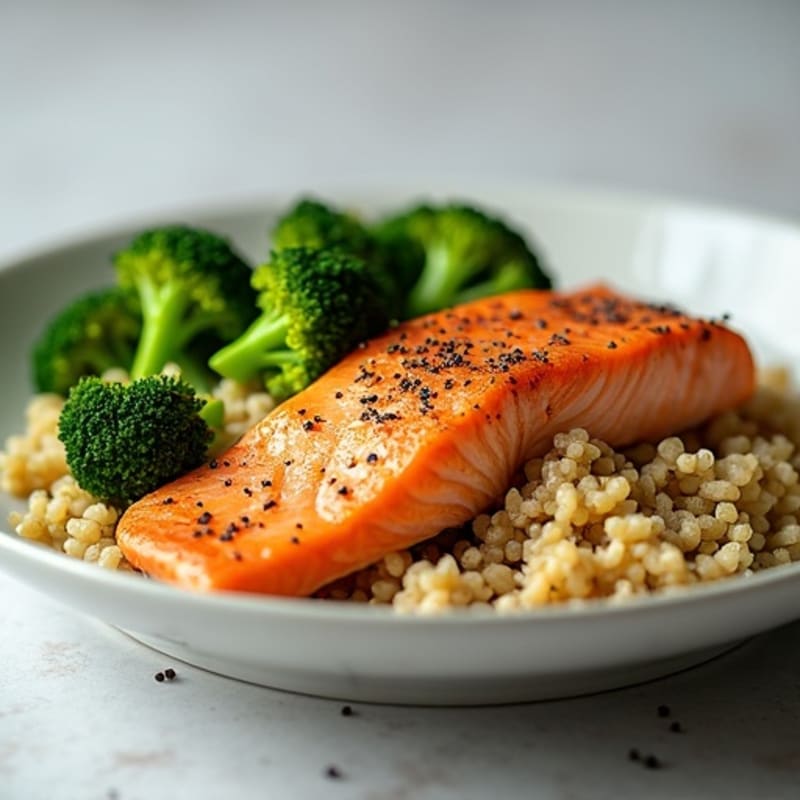 Seared Salmon with Roasted Broccoli and Quinoa