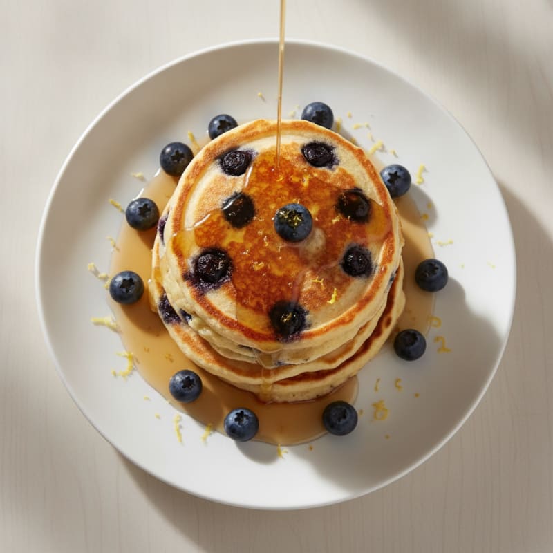 Blueberry Ricotta Pancakes with Maple Syrup