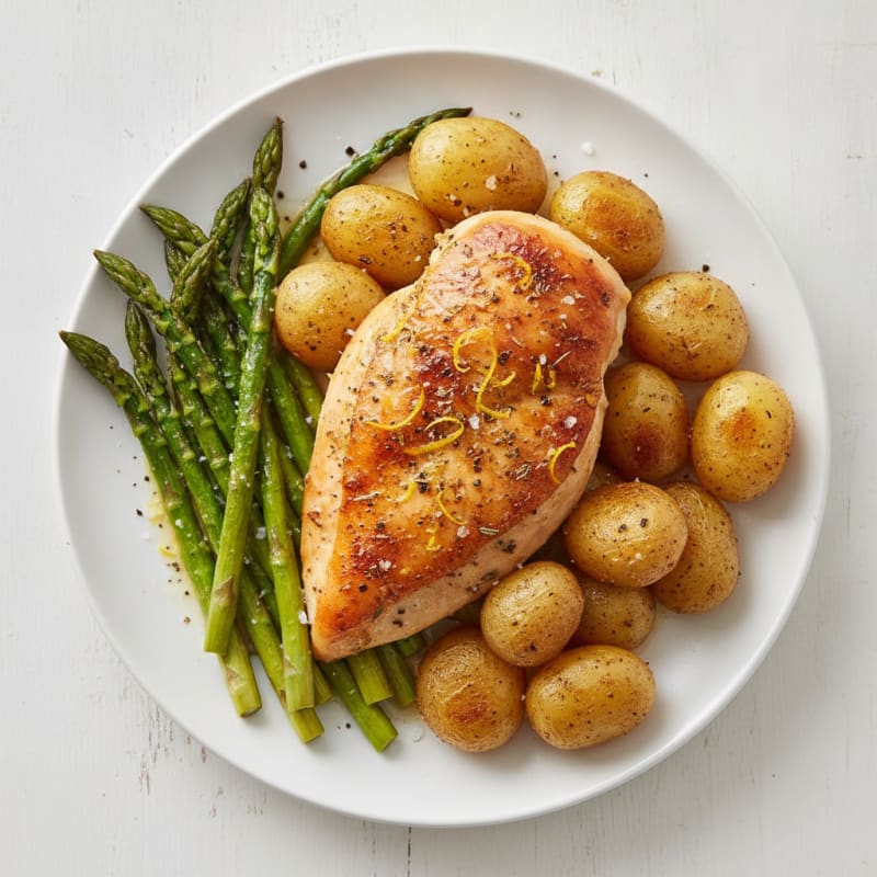 Lemon Herb Roasted Chicken with Asparagus