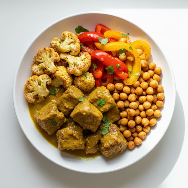 Tender Curried Goat with Roasted Vegetables