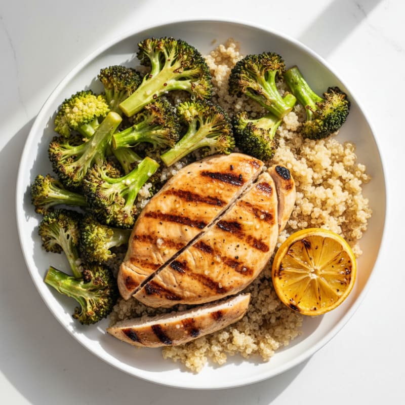 Grilled Chicken Breast with Roasted Broccoli and Quinoa