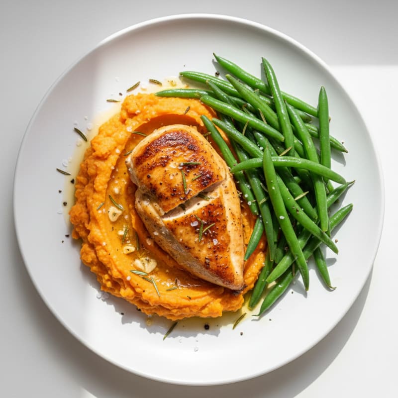 Tender Roasted Chicken with Mashed Sweet Potatoes