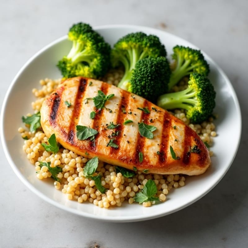 Grilled Chicken Breast with Quinoa and Roasted Broccoli