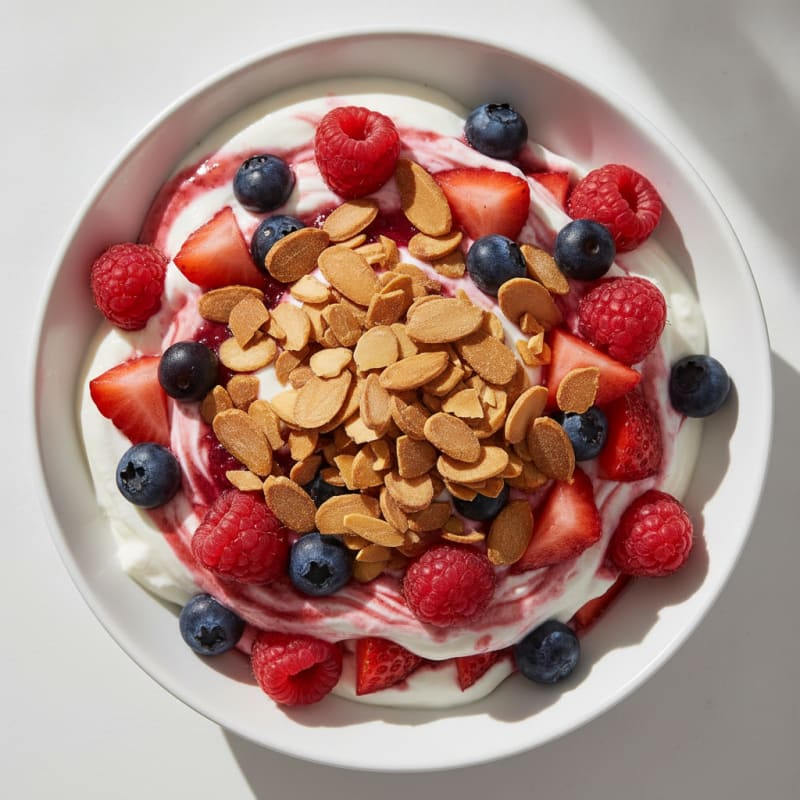Greek Yogurt Protein Parfait with Mixed Berries and Almonds