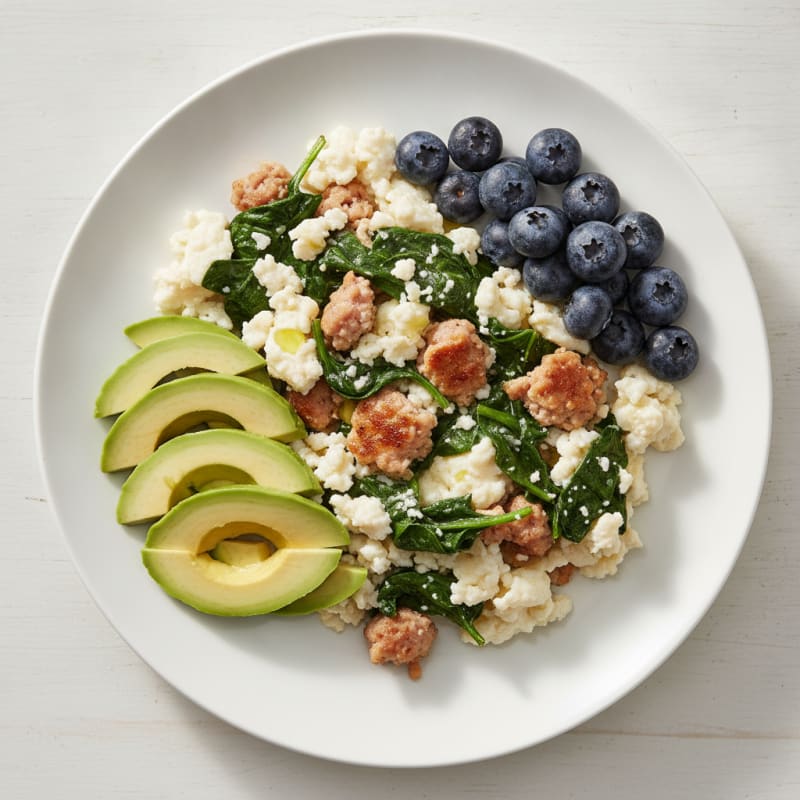 Egg White Scramble with Turkey Sausage and Spinach