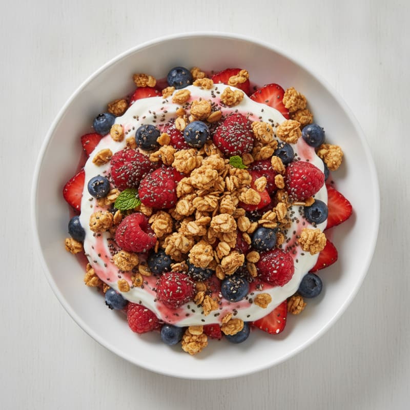 Greek Yogurt Parfait with Mixed Berries and Protein Granola