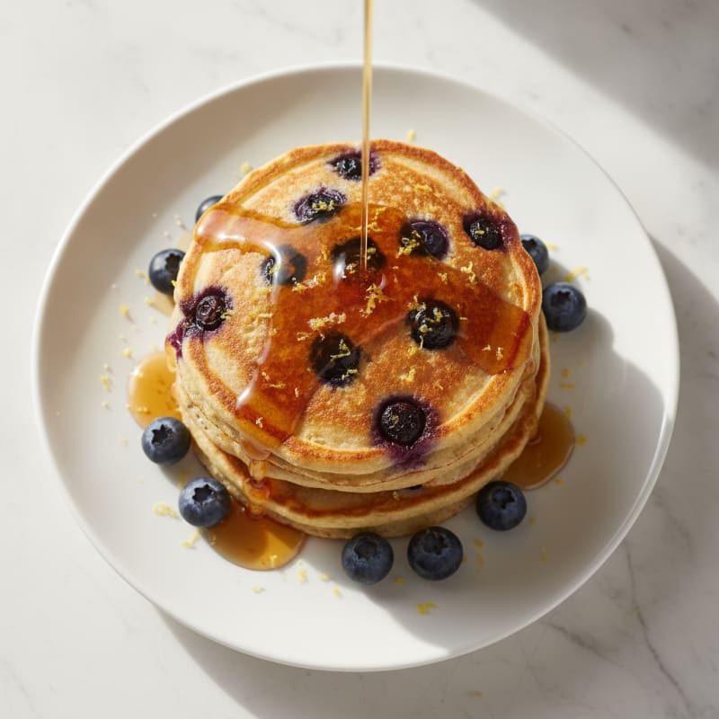 Blueberry Ricotta Pancakes with Maple Syrup