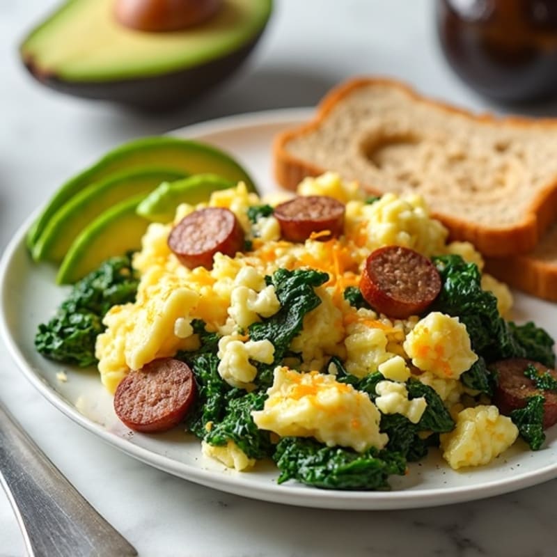 Egg White and Spinach Scramble with Turkey Sausage