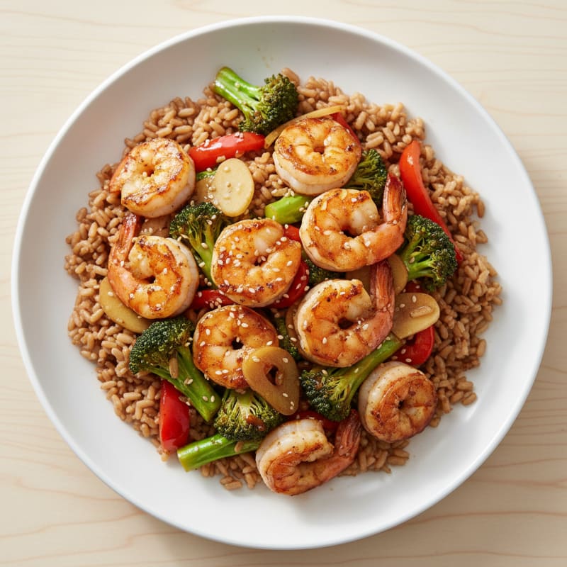 Seared Shrimp and Veggie Stir-Fry with Brown Rice