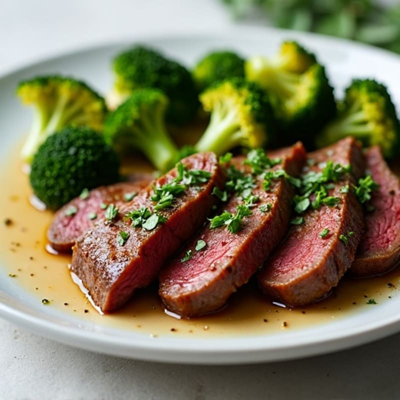 Garlic Herb Beef with Crispy Roasted Broccoli