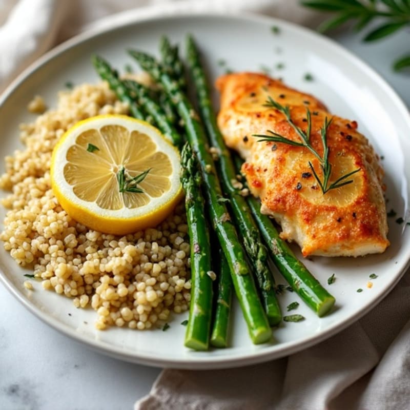 Crispy Lemon Herb Chicken with Roasted Asparagus and Quinoa