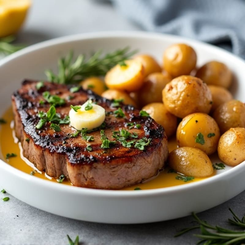 Herb-Garlic Butter Seared Steak with Roasted Baby Potatoes