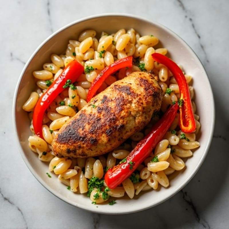 Spicy Cajun Chicken with Creamy Whole Wheat Pasta and Roasted Bell Peppers