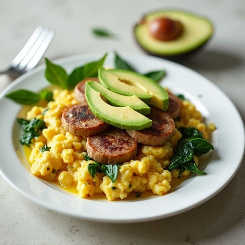 Egg White Spinach Scramble with Turkey Sausage